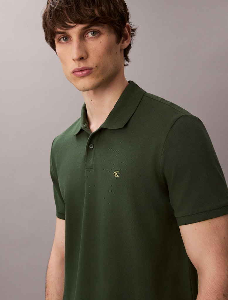 Calvin Klein Erkek Yeşil Pamuk Kısa Kollu Düğmeli Polo Yaka T-Shirt