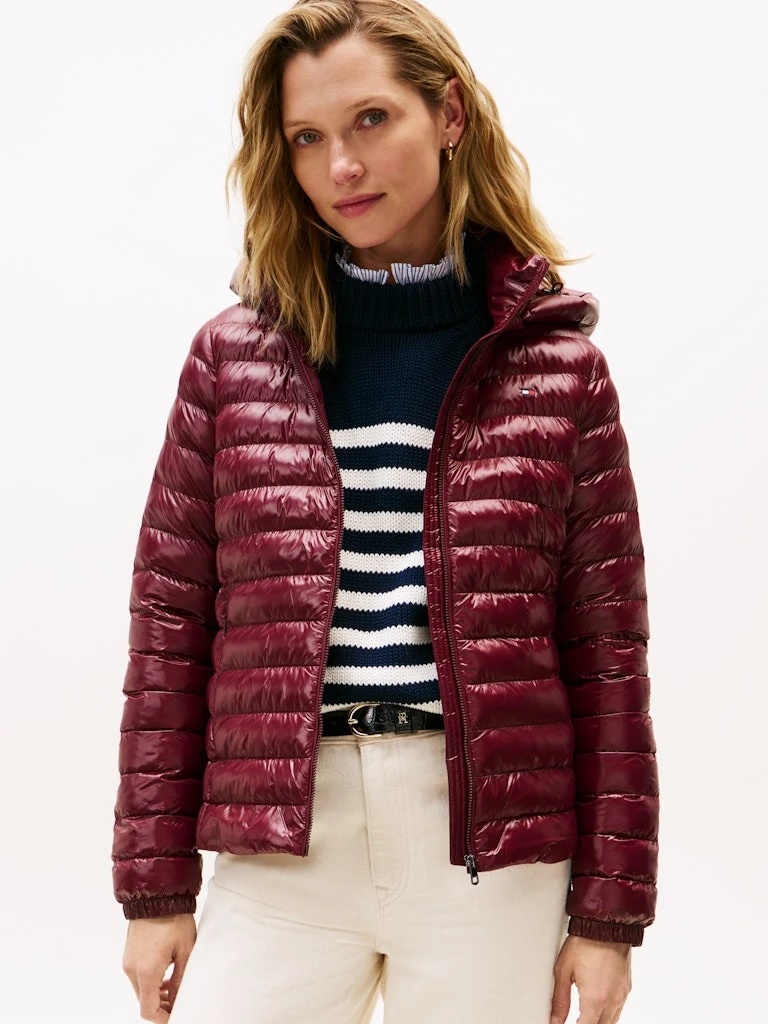 Tommy Hilfiger Kadın Bordo Padded Kapşonlu Mont