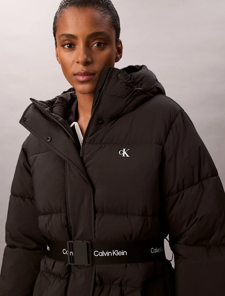 Calvin Klein Kadın Siyah  Puffer Kapşonlu Mont