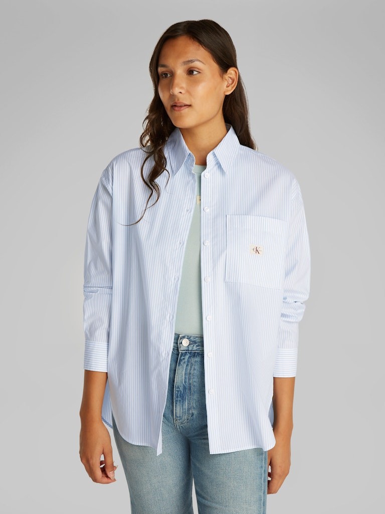 Calvin Klein Pamuk Mavi Kadın Uzun Kollu Gömlek - J20J2244360K6