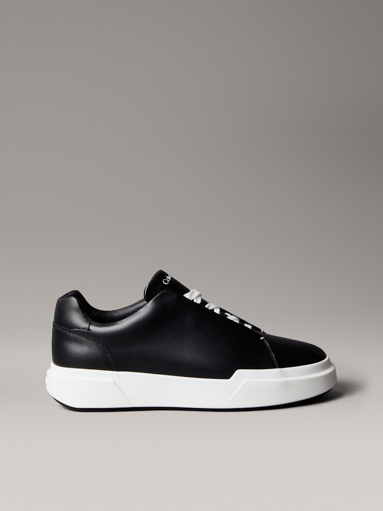 Calvin Klein Erkek Siyah Deri Kısa Taban Chunky Sneakers