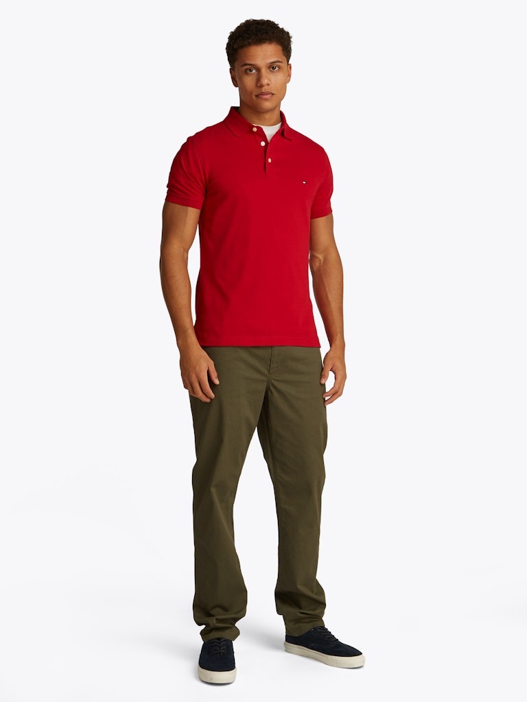 Tommy Hilfiger Organik Pamuk Kırmızı Erkek Kısa Kollu Düğmeli Polo Yaka T-Shirt