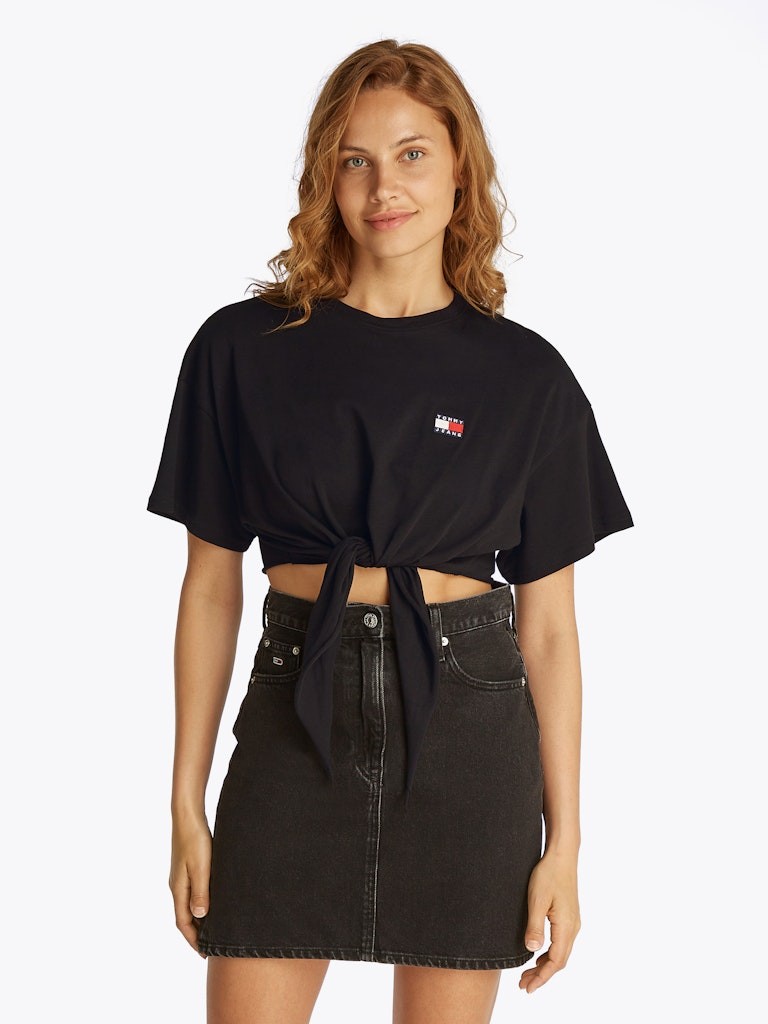 Tommy Hilfiger Rejeneratif Pamuk Siyah Kadın Kısa Kollu Crop T-Shirt - DW0DW20321BDS