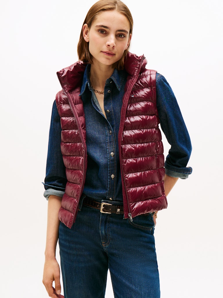 Tommy Hilfiger Kadın Bordo Padded Kapşonlu Yelek