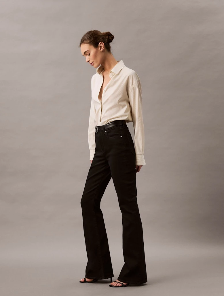 Calvin Klein Kadın Siyah  Düz Kesim Flare Jean Pantolon