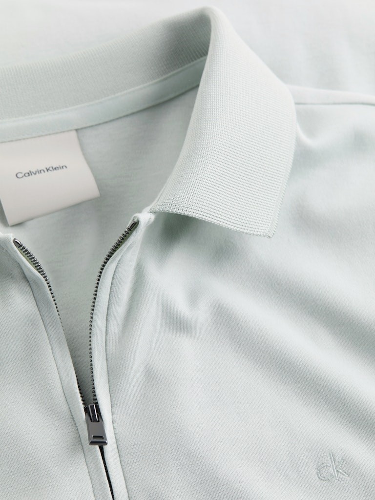 Calvin Klein Organik Pamuk Gri Erkek Kısa Kollu Fermuarlı Polo Yaka T-Shirt - K10K112754PFH