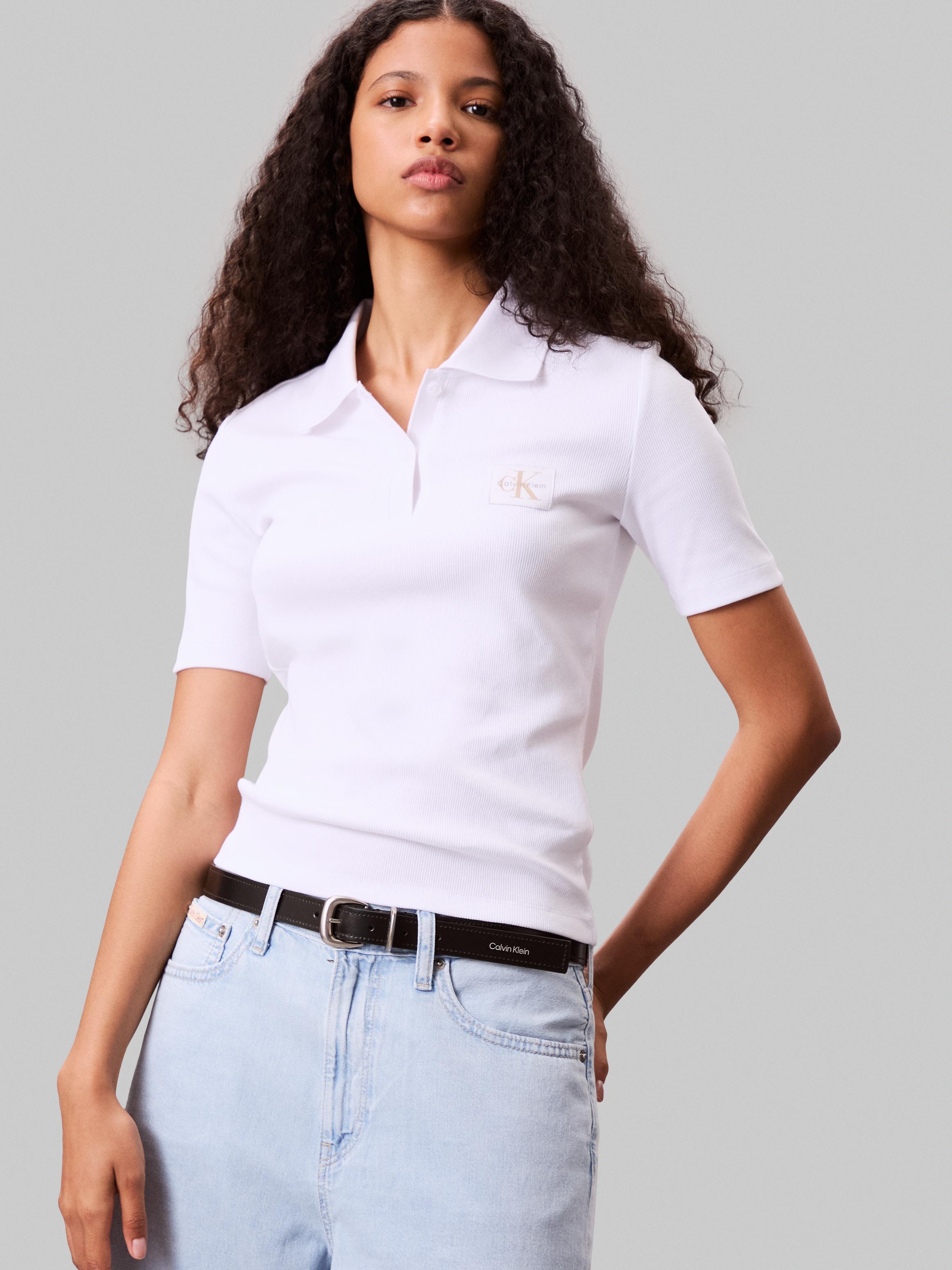 Calvin Klein Kadın Beyaz Düğmeli Polo Yaka T Shirt