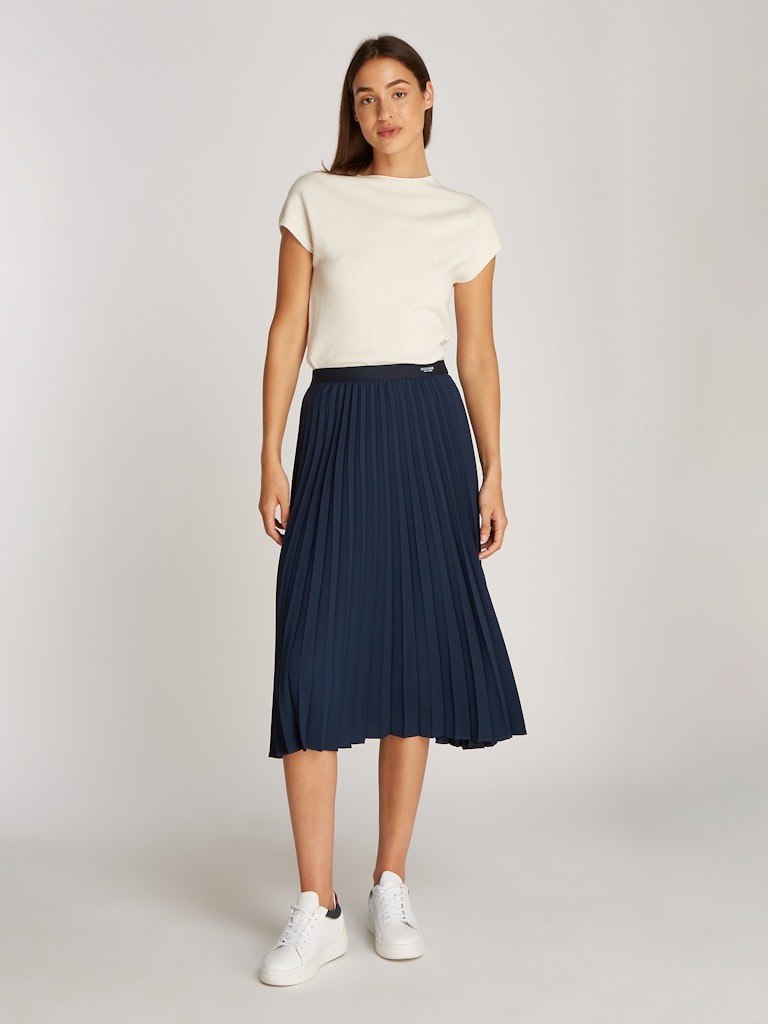 Tommy Hilfiger Pamuk Lacivert Kadın Pileli Etek - WW0WW43886C1G