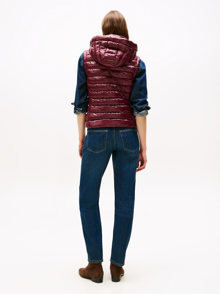 Tommy Hilfiger Kadın Bordo Padded Kapşonlu Yelek