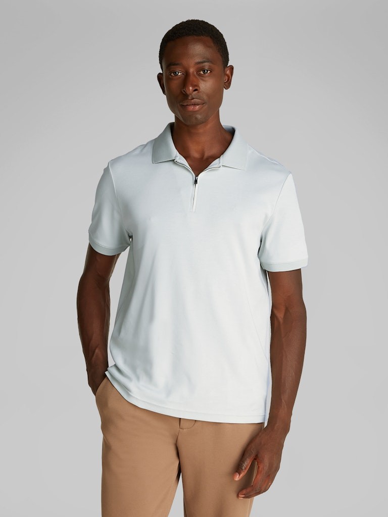Calvin Klein Organik Pamuk Gri Erkek Kısa Kollu Fermuarlı Polo Yaka T-Shirt - K10K112754PFH