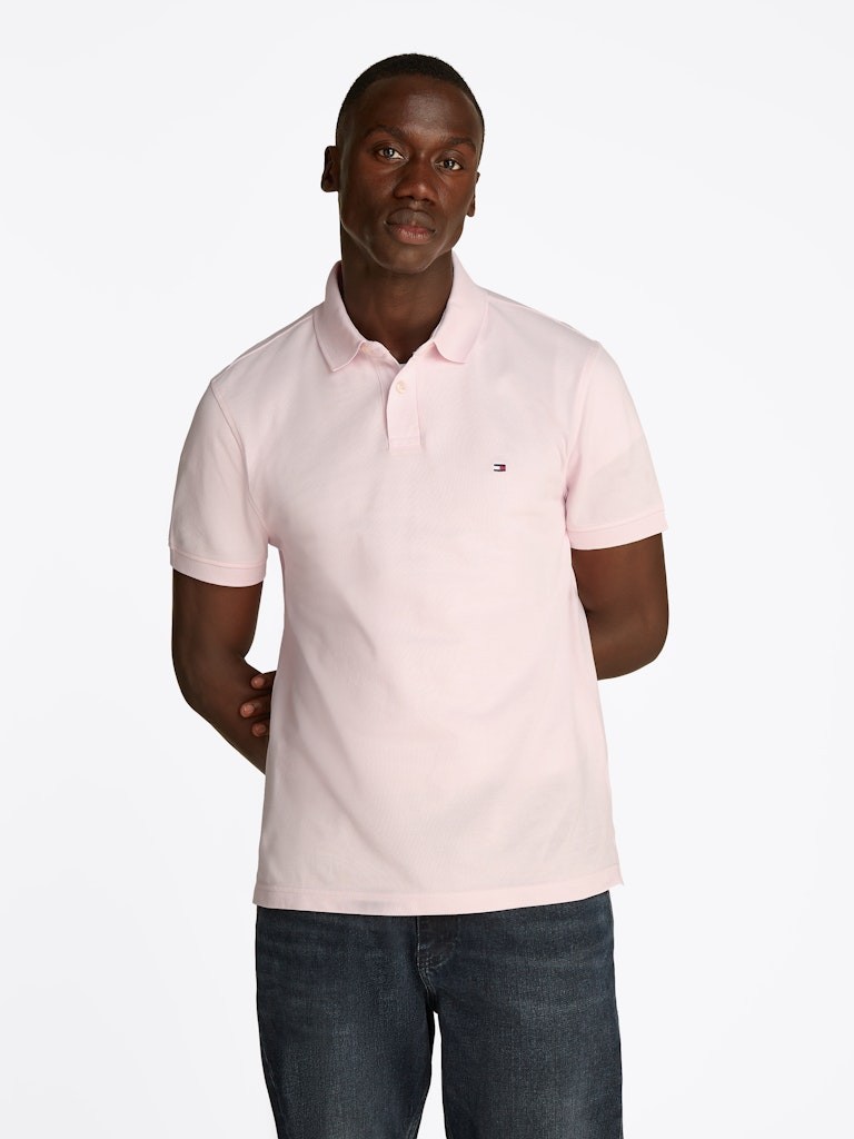 Tommy Hilfiger Organik Pamuk PEMBE Erkek Kısa Kollu Düğmeli Polo Yaka T-Shirt - MW0MW17770TOG