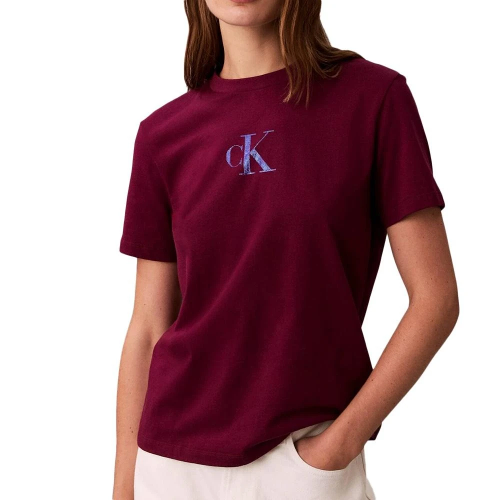 Calvin Klein Kadın Mor Pamuk 0 Yaka Kısa Kolu T-Shirt