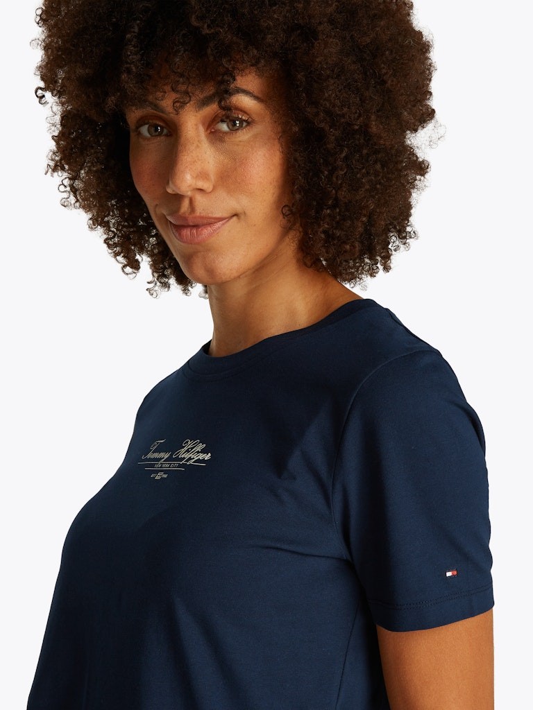 Tommy Hilfiger Rejeneratif Pamuk Lacivert Kadın Kısa Kollu T-Shirt - WW0WW45428C1G