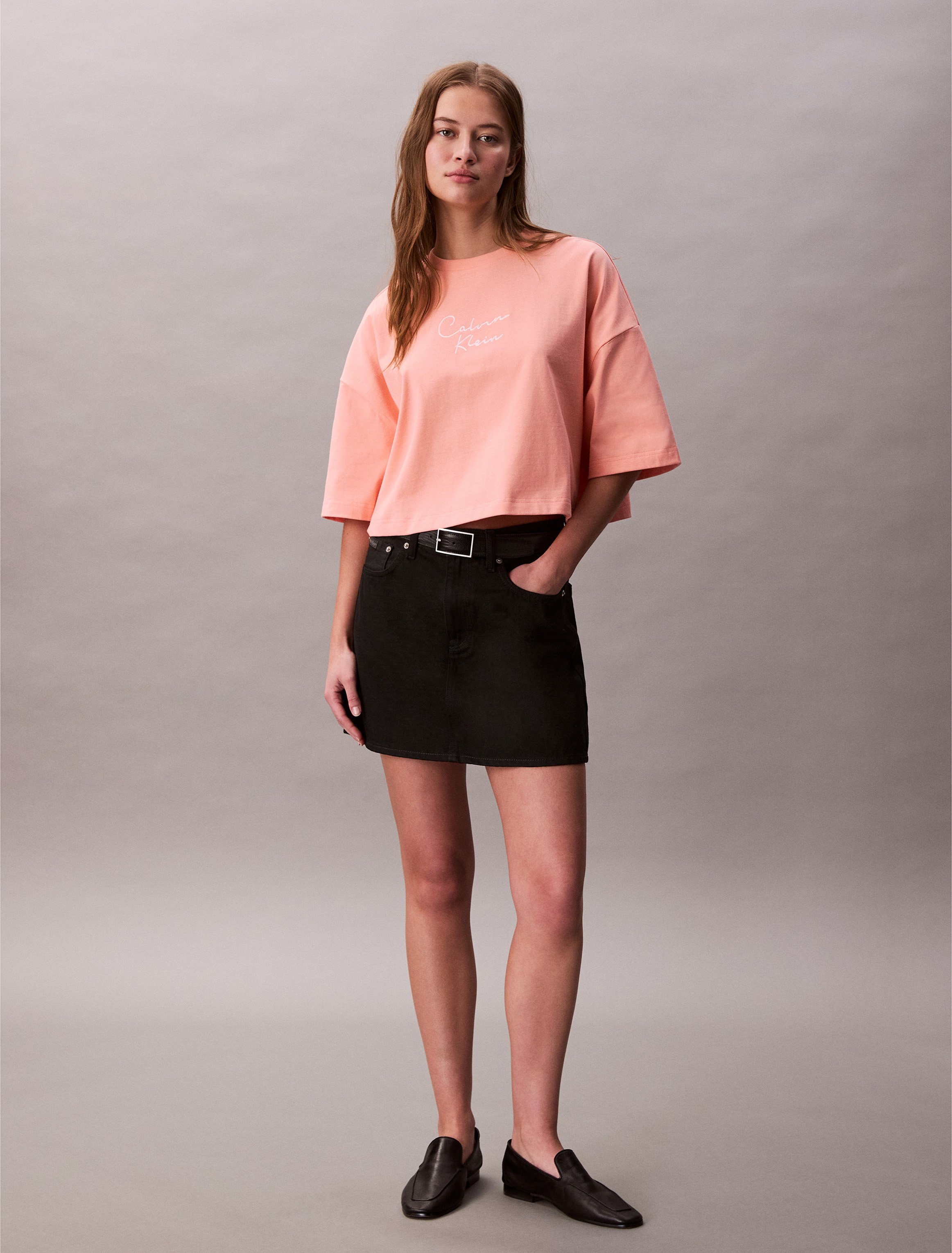 Calvin Klein Kadın Turuncu O Yaka Boxy T Shirt