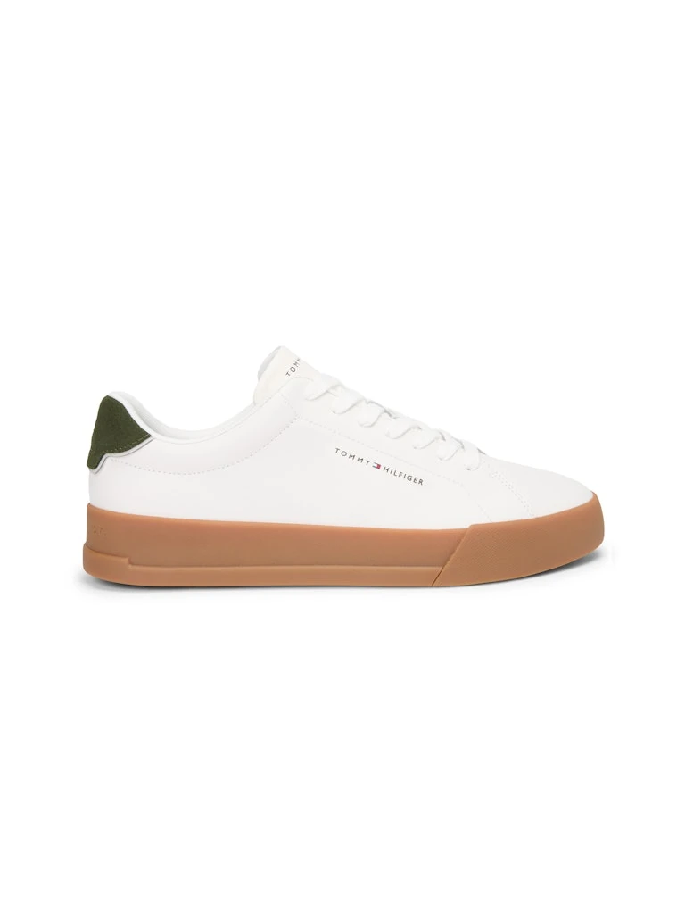 Tommy Hilfiger Erkek Beyaz Deri Kısa Taban Court Sneakers