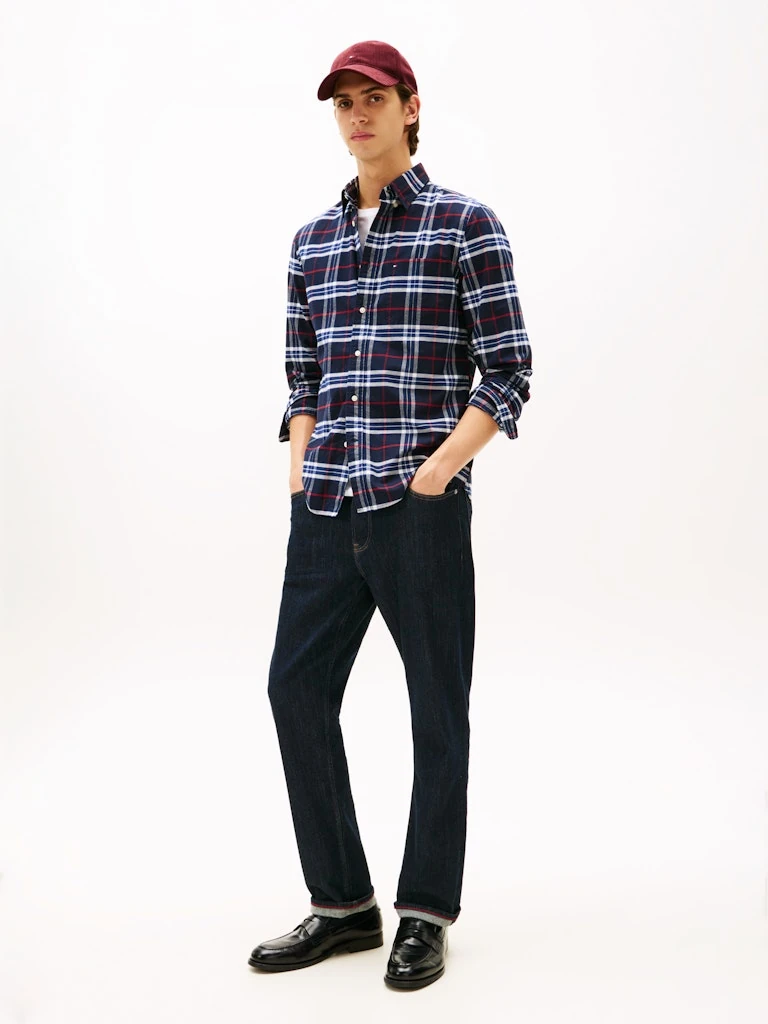 Tommy Hilfiger Erkek Lacivert Oxford Normal Kesim Uzun Kollu Gömlek