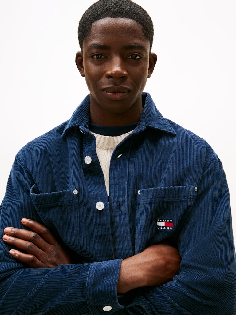 Tommy Hilfiger Erkek Kadife Rahat Kesim Lacivert Gömlek