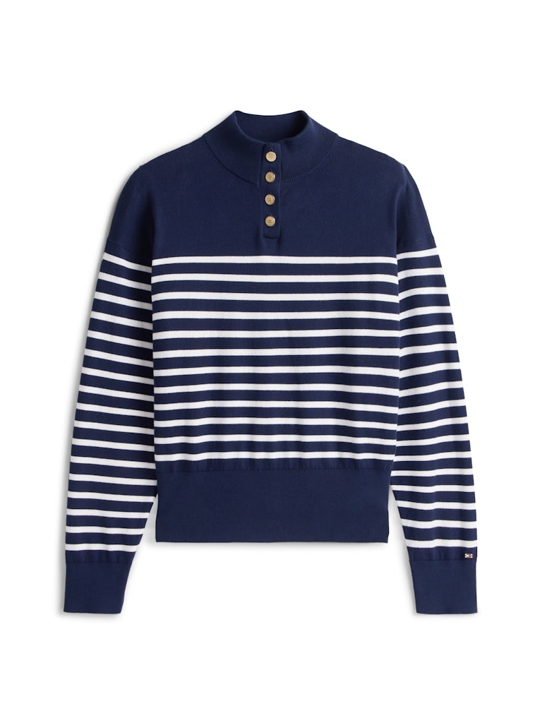 Tommy Hilfiger Kadın Lacivert Yarım Boğazlı Düğmeli Triko