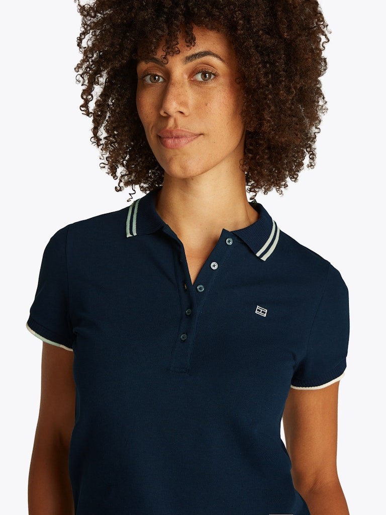 Tommy Hilfiger Rejeneratif Pamuk Lacivert Kadın Kısa Kollu Düğmeli Polo Yaka T-Shirt - WW0WW44517C1G