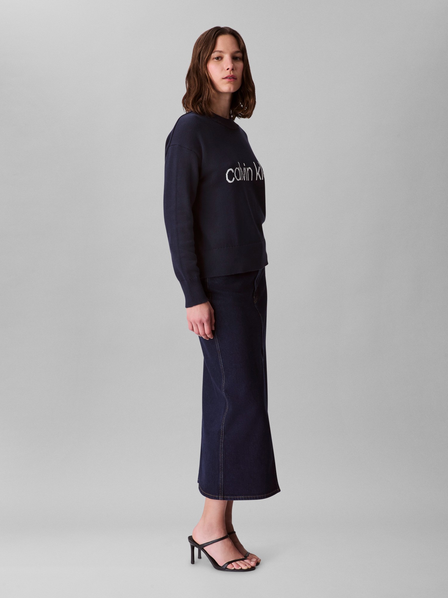Calvin Klein Kadın Lacivert O Yaka Triko