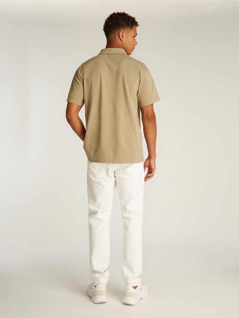 Calvin Klein Pamuk Bej Erkek Kısa Kollu Düğmeli Polo Yaka T-Shirt - J30J327240HI0