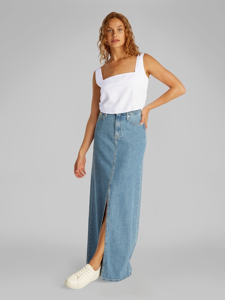 Calvin Klein Keten Beyaz Kadın Kolsuz Gömlek - J20J225347YAA
