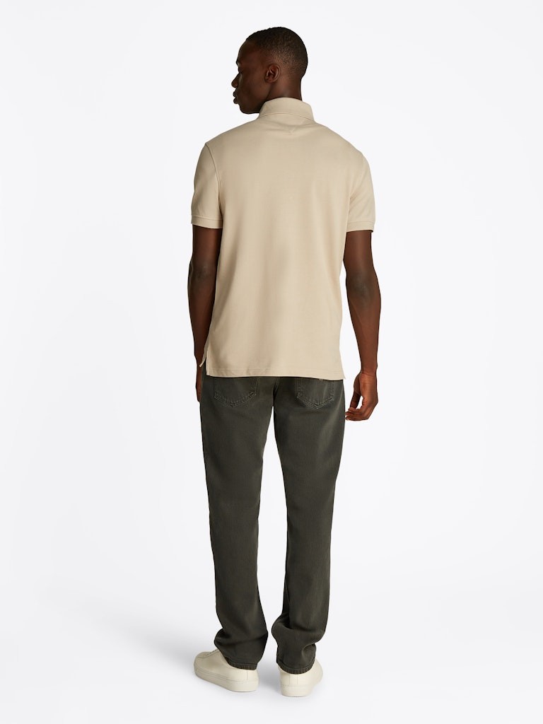 Tommy Hilfiger Organik Pamuk Bej Erkek Kısa Kollu Düğmeli Polo Yaka T-Shirt - MW0MW17770RBT