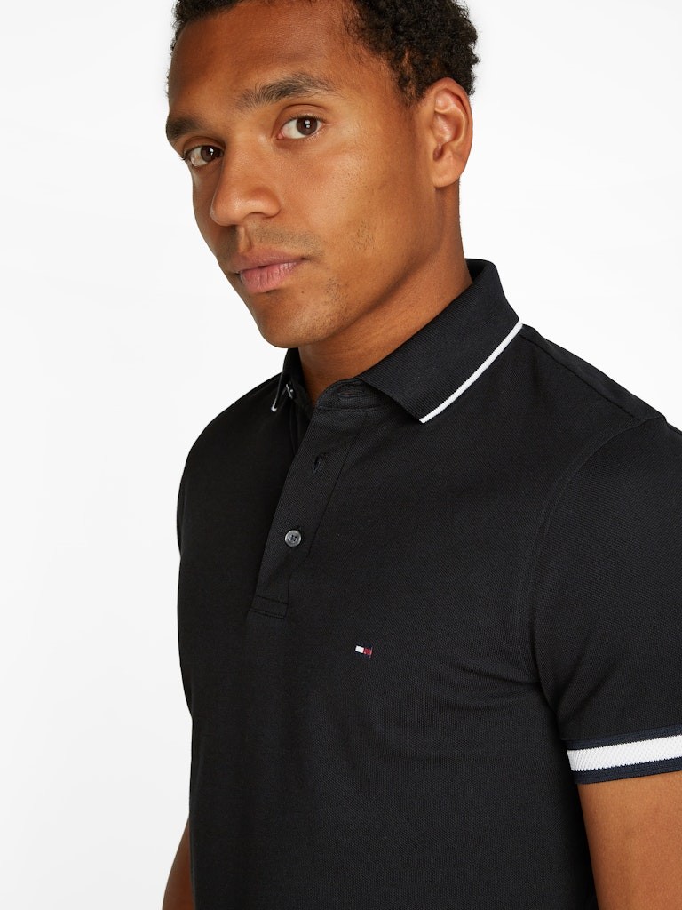 Tommy Hilfiger Organik Pamuk Siyah Erkek Kısa Kollu Düğmeli Polo Yaka T-Shirt - MW0MW38458BDS