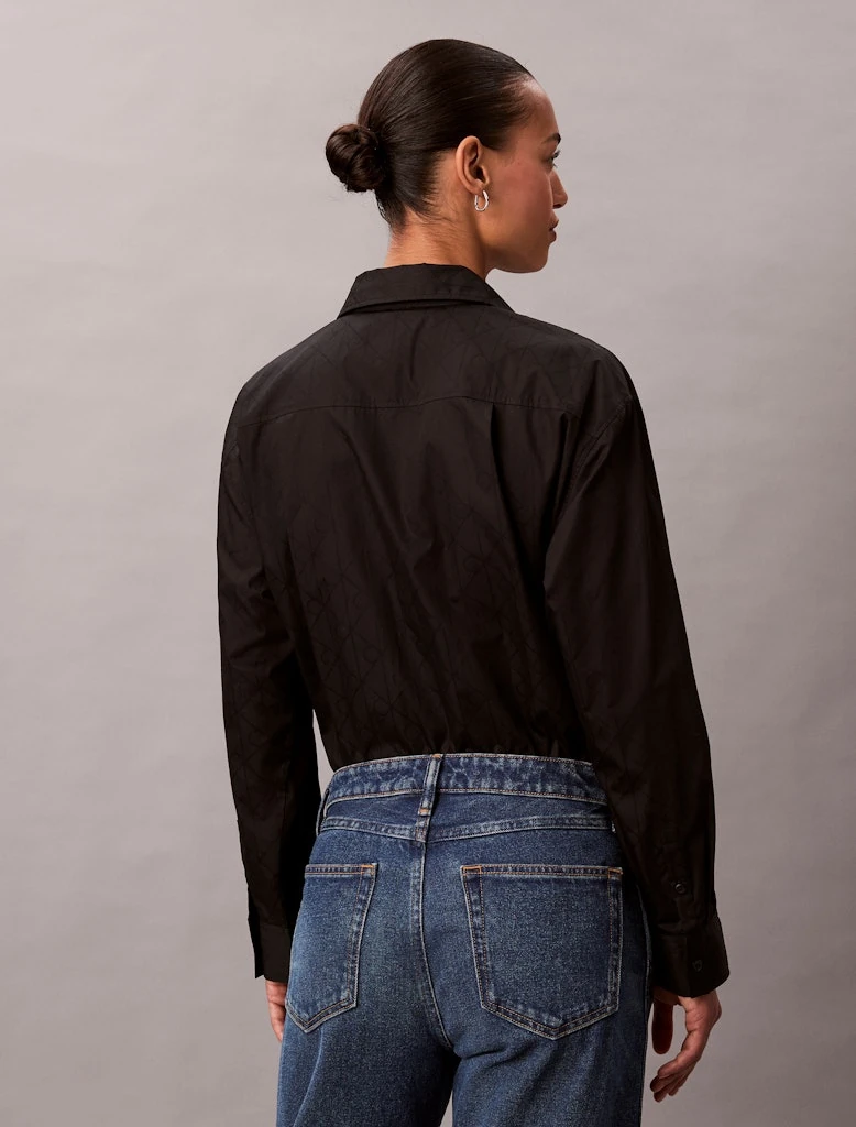 Calvin Klein Kadın Siyah  Rahat Kesim Uzun Kollu Gömlek