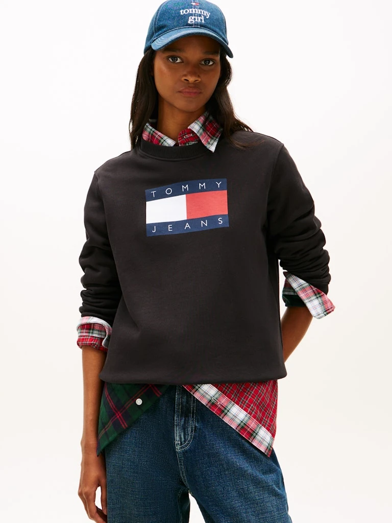 Tommy Hilfiger Kadın Siyah Pamuk O Yaka Sweatshirt