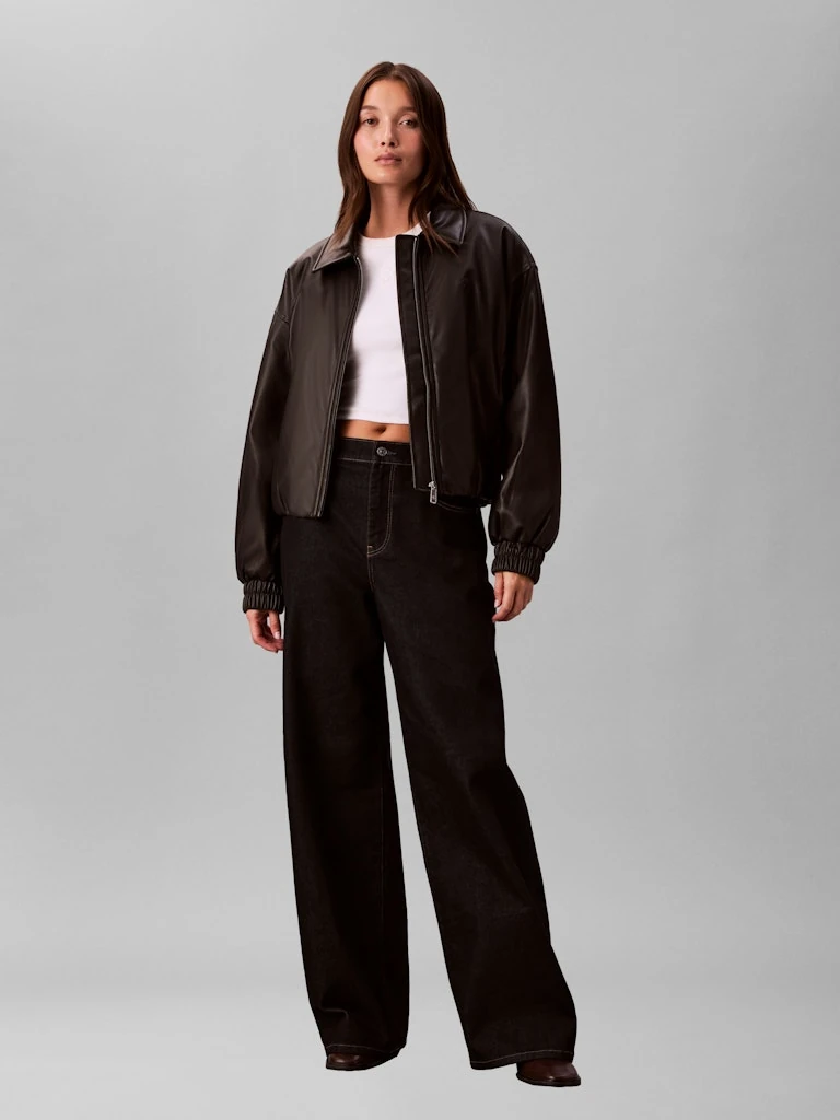 Calvin Klein Kadın Siyah Suni Deri Bomber Mont