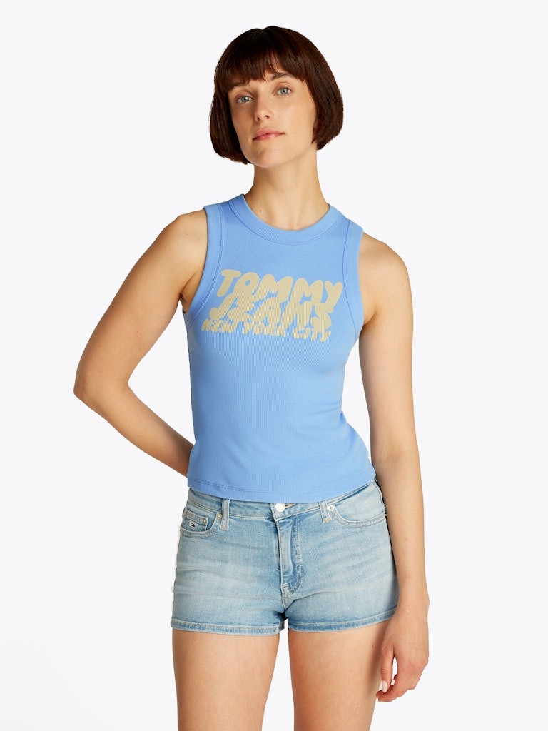 Tommy Hilfiger Rejeneratif Pamuk Mavi Kadın Kolsuz T-Shirt - DW0DW21339C12