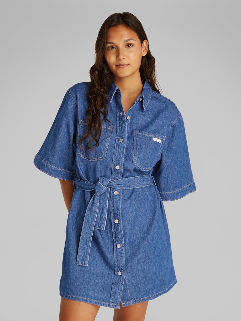 Calvin Klein Denim Mavi Kadın Kısa Kollu Elbise - J20J2251691A4