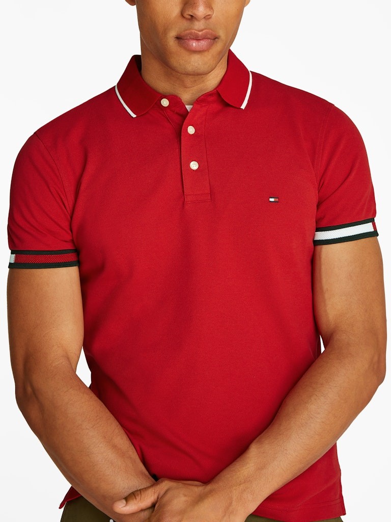 Tommy Hilfiger Organik Pamuk Kırmızı Erkek Kısa Kollu Düğmeli Polo Yaka T-Shirt