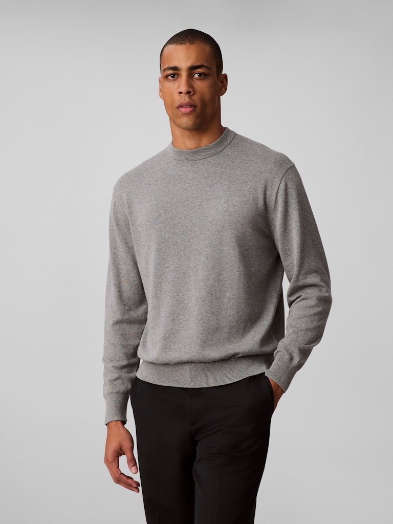 Calvin Klein Erkek Gri Pamuk O Yaka Triko