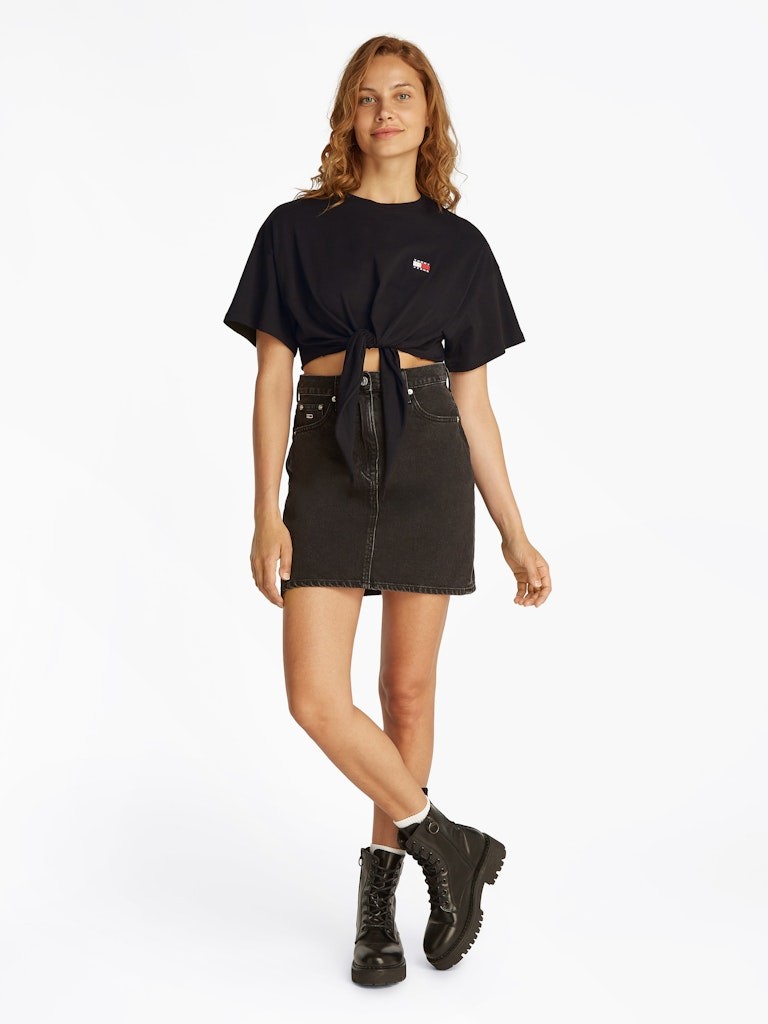 Tommy Hilfiger Rejeneratif Pamuk Siyah Kadın Kısa Kollu Crop T-Shirt - DW0DW20321BDS