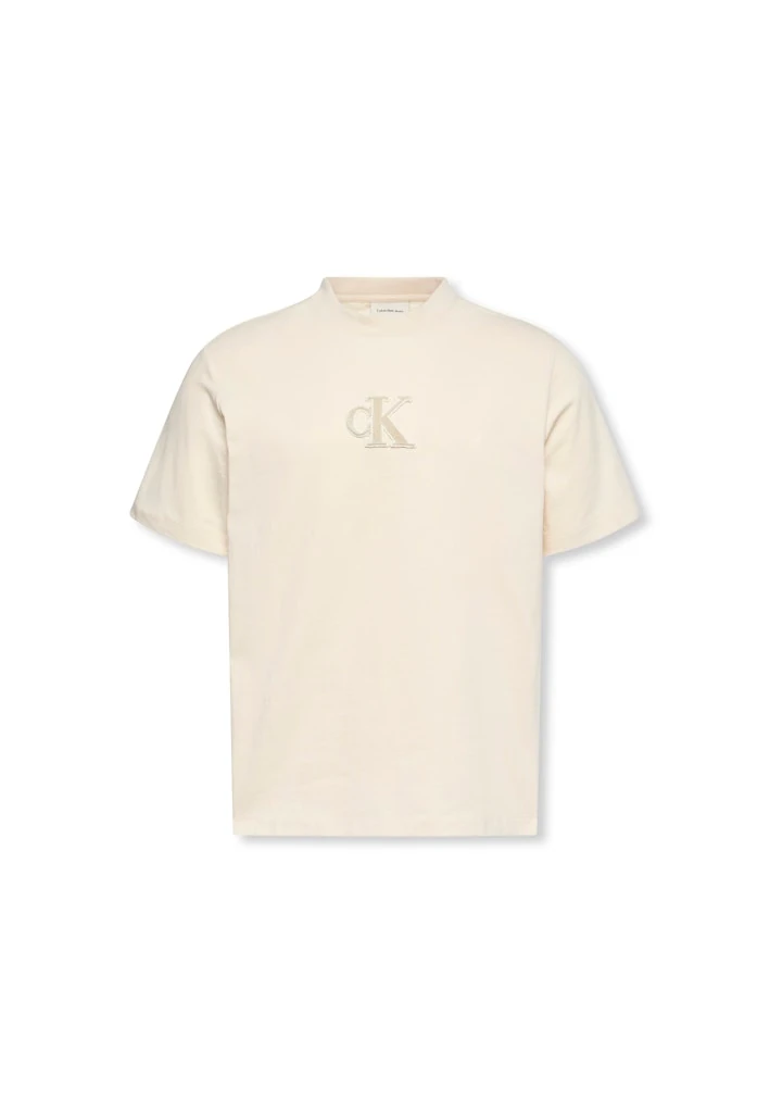 Calvin Klein Erkek Bej Pamuk O Yaka Logolu T-Shirt