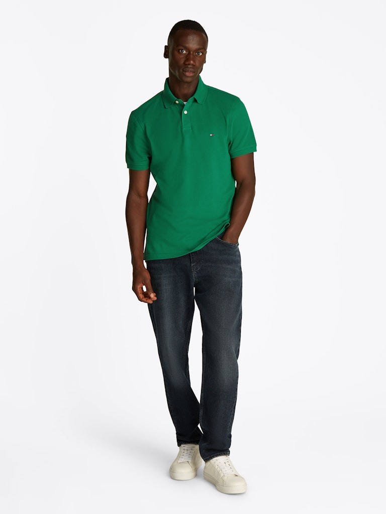 Tommy Hilfiger Organik Pamuk Yeşil Erkek Kısa Kollu Düğmeli Polo Yaka T-Shirt - MW0MW17770L4F