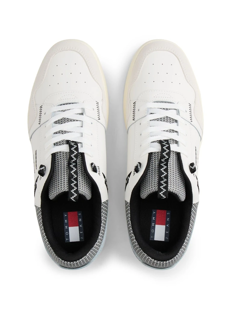 Tommy Hilfiger Erkek Beyaz Deri Kısa Taban Basket Sneakers