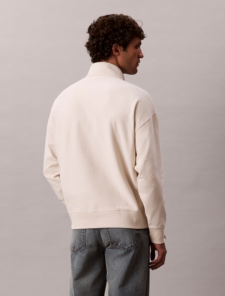 Calvin Klein Erkek Bej Pamuk Yarım Fermuarlı Sweatshirt