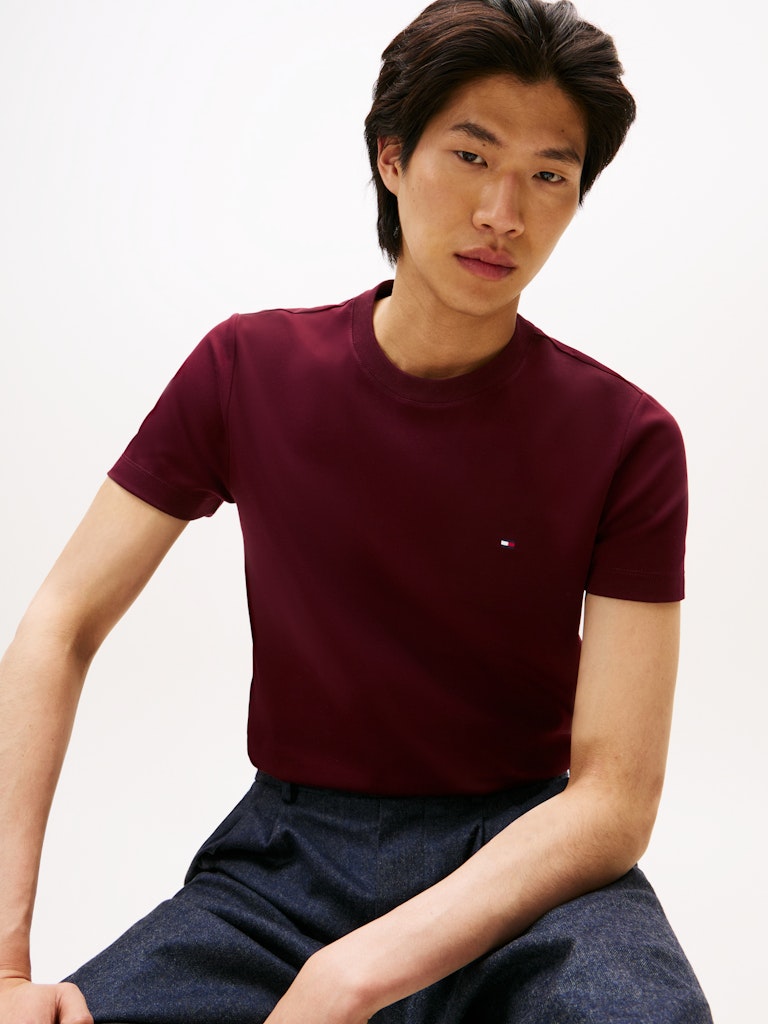 Tommy Hilfiger Erkek O Yaka Bayraklı Bordo T-Shirt