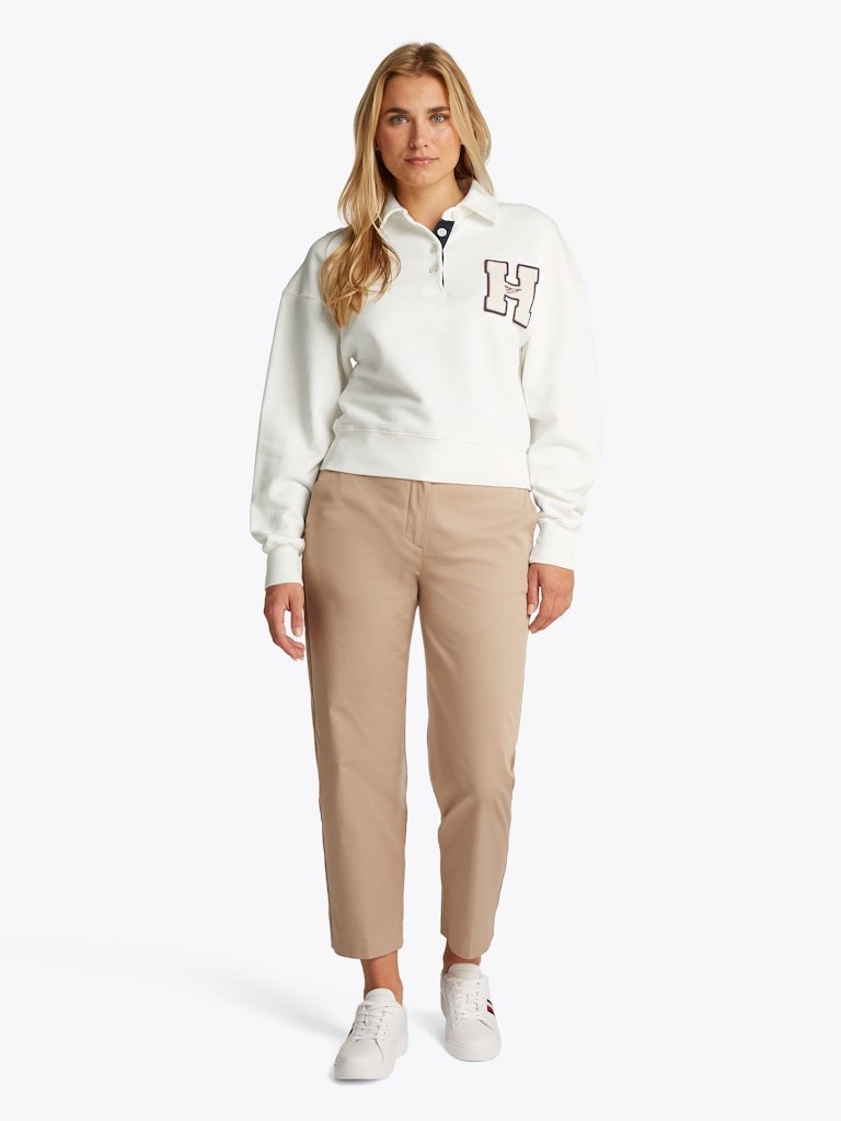 Tommy Jeans Kadın Polo Yaka Uzun Kollu Beyaz Sweatshirt - DW0DW20537YAC