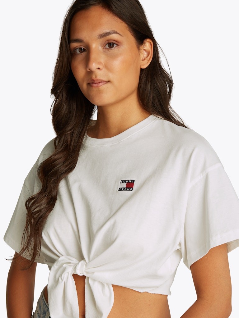 Tommy Hilfiger Rejeneratif Pamuk Beyaz Kadın Kısa Kollu Crop T-Shirt