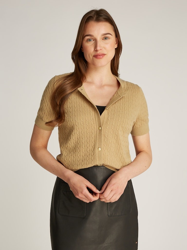 Tommy Hilfiger Pamuk Haki Kadın Kısa Kollu Hırka Triko - WW0WW43958RBC