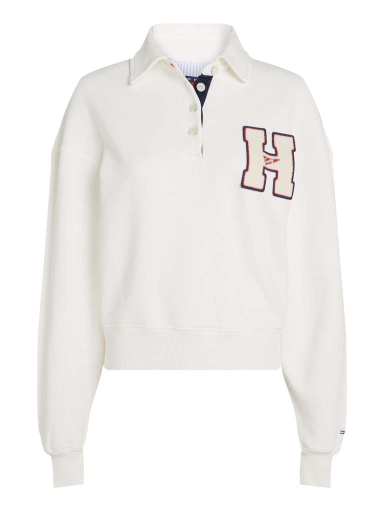 Tommy Jeans Kadın Polo Yaka Uzun Kollu Beyaz Sweatshirt - DW0DW20537YAC