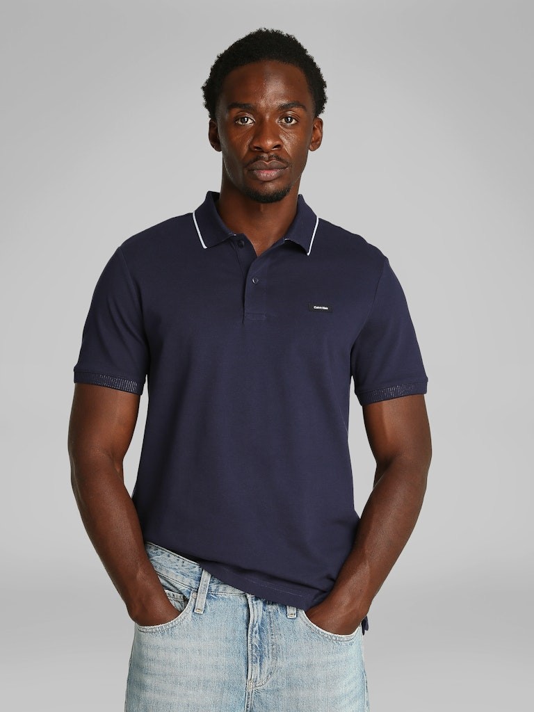 Calvin Klein Organik Pamuk Lacivert Erkek Kısa Kollu Düğmeli Polo Yaka T-Shirt