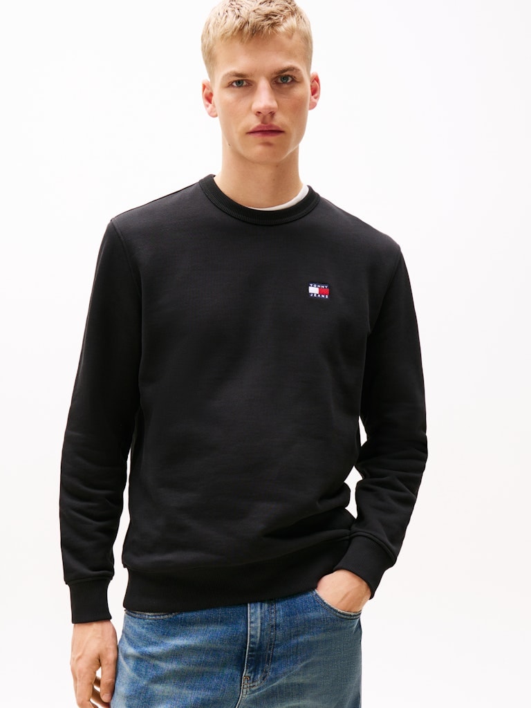 Tommy Hilfiger Erkek Logolu Siyah Sweatshirt
