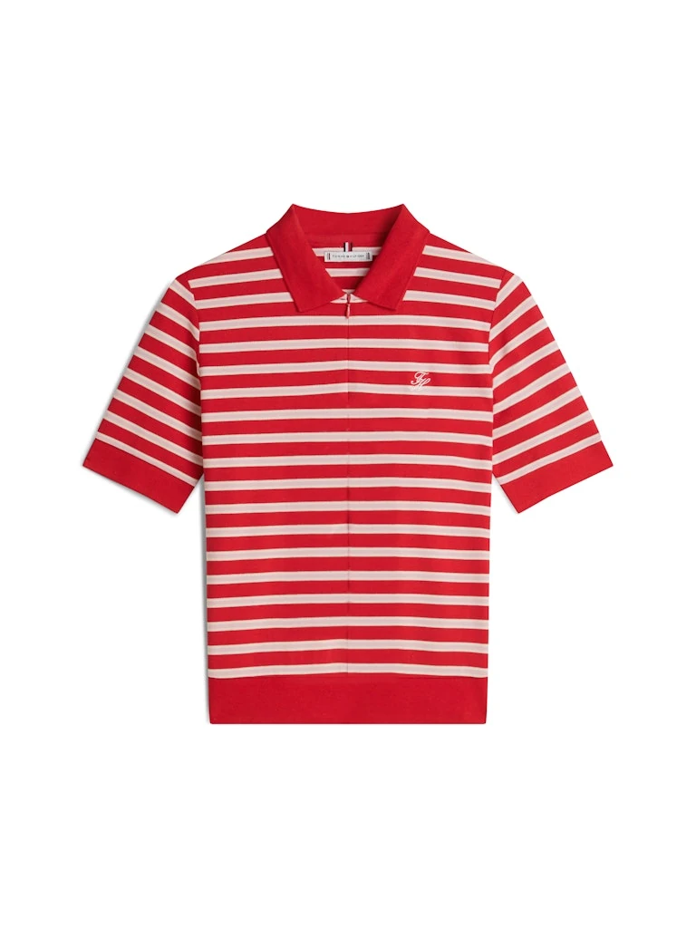 Tommy Hilfiger Kadın Kırmızı Kısa Kollu Fermuarlı Polo Yaka T-Shirt
