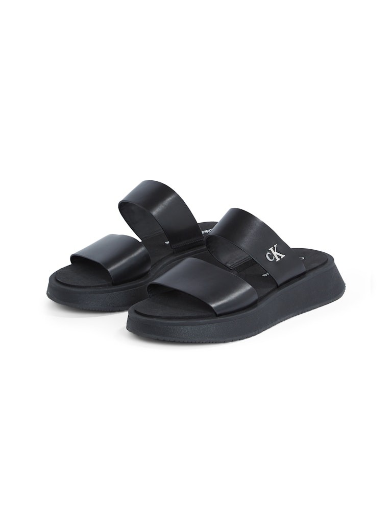 Calvin Klein Deri Siyah Kadın Düz Taban Çift Bantlı Sandalet - YW0YW016940GJ