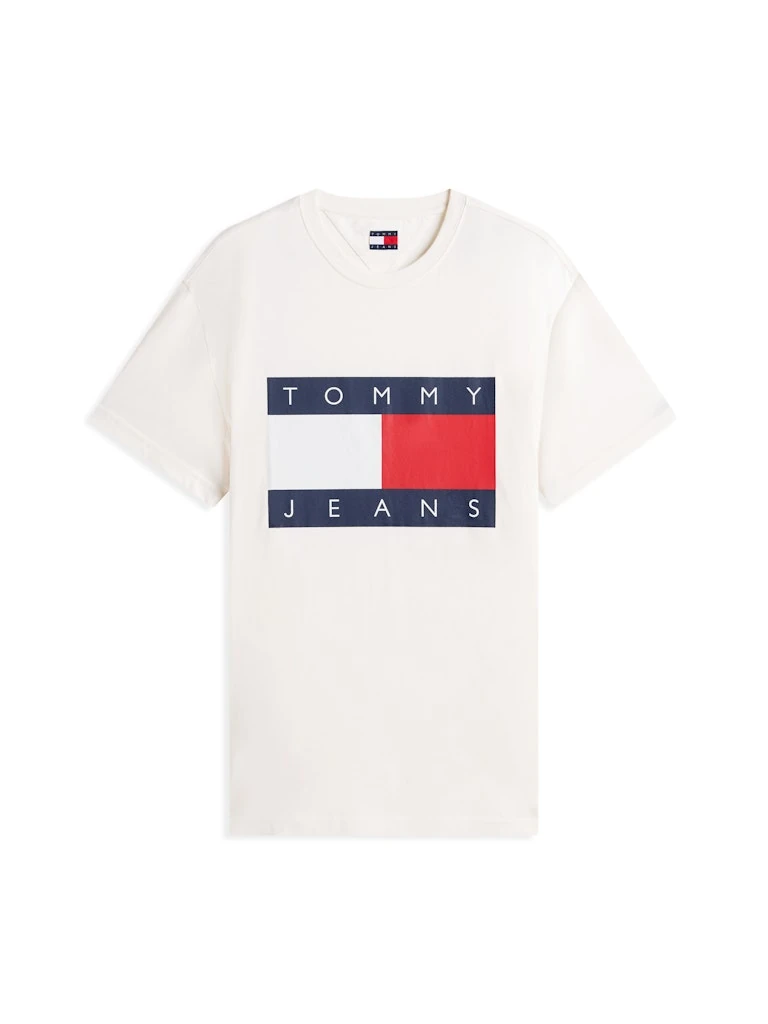 Tommy Hilfiger Erkek Beyaz Pamuk O Yaka Bayraklı T-Shirt